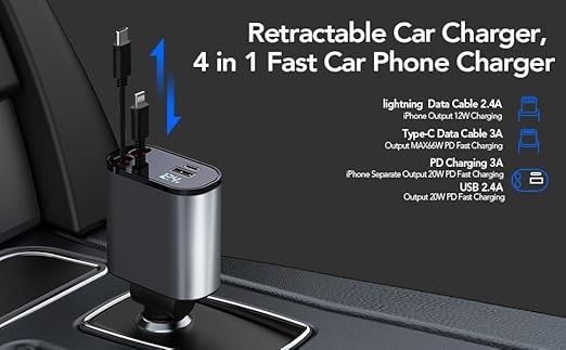 Retractable 4 in 1 Car Charger