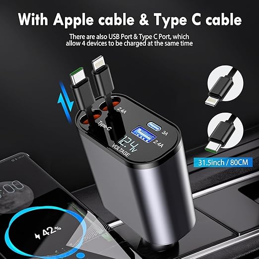 Retractable 4 in 1 Car Charger